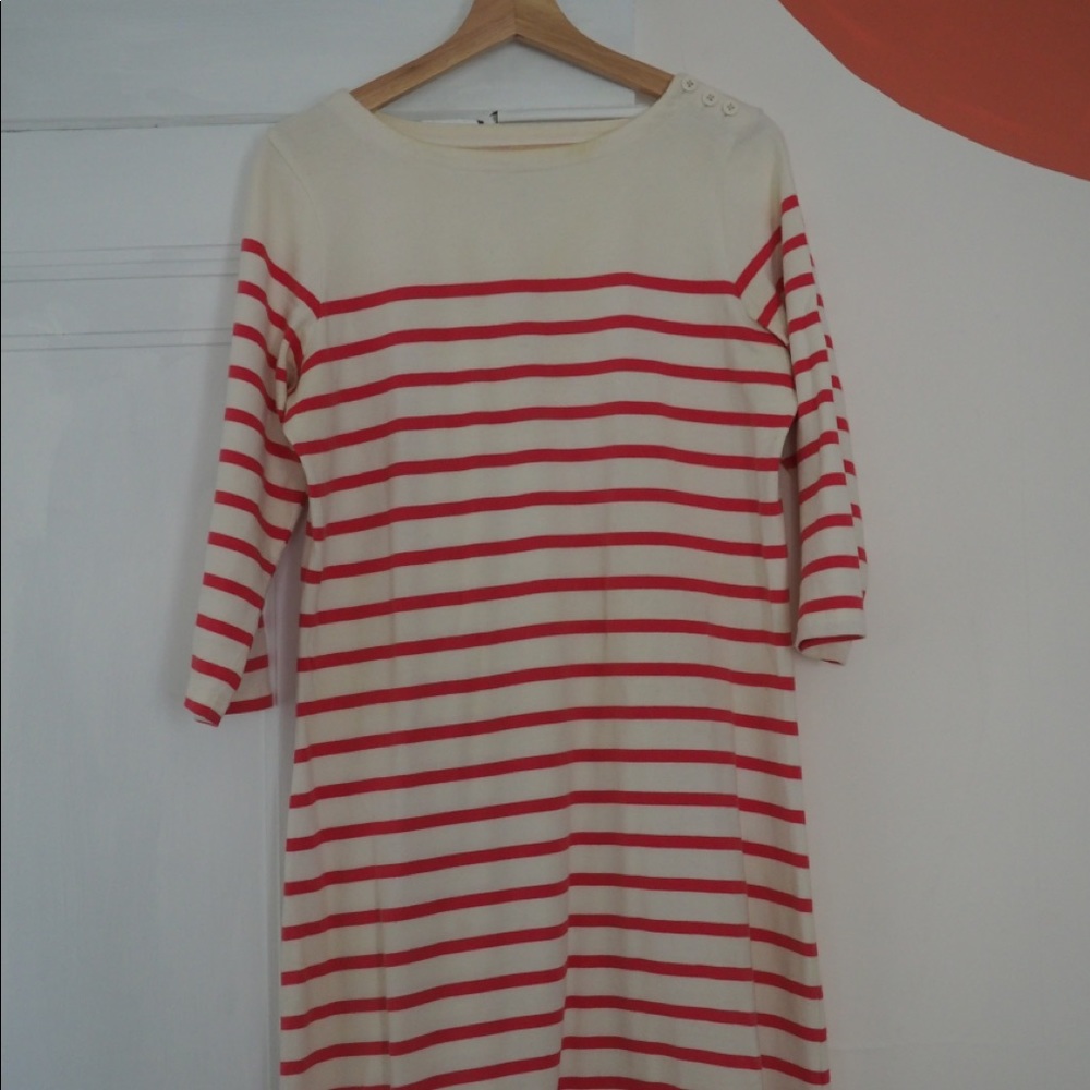 LLBean Striped Dress with Shoulder Button Detail